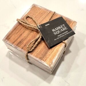 NWT Wood Coasters Square Set Of 4 Modern Farmhouse Rustic Christmas